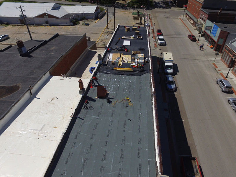 EPDM roofing being installed (top view)