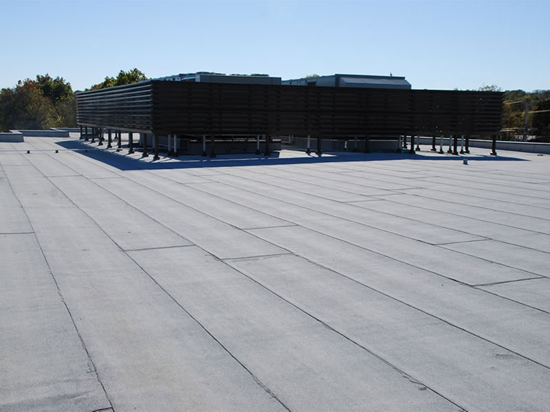 A commercial building’s roof after modified bitumen was installed